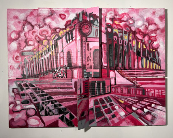 Title: City Mirage. Medium: Acrylic on cardboard. Size: 30"x40"